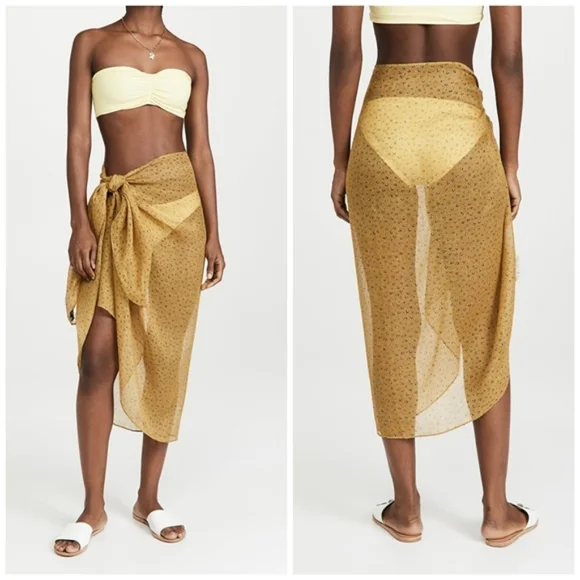 Madewell Sarong Scarf Blanket Printed Mustard Yellow Brown Linen Blend Bronzed - Picture 2 of 4